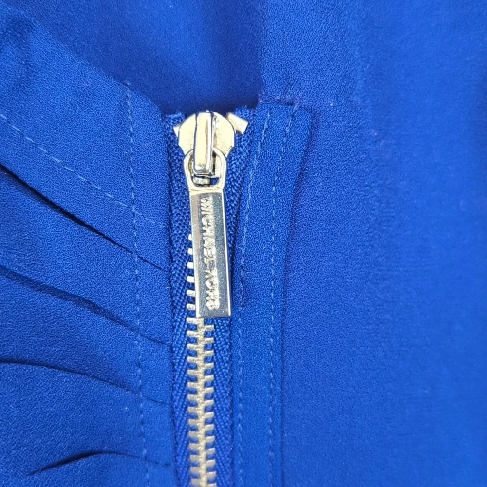 Michael Kors Cobalt Blue Chiffon Collared‎ Front Zipper Long Sleeve Blouse M